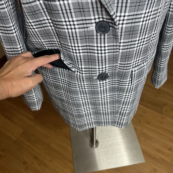 ASOS Design Blazer Womens 6 Black White Glen Plaid Check Long Sleeve Corpcore - Picture 7 of 12